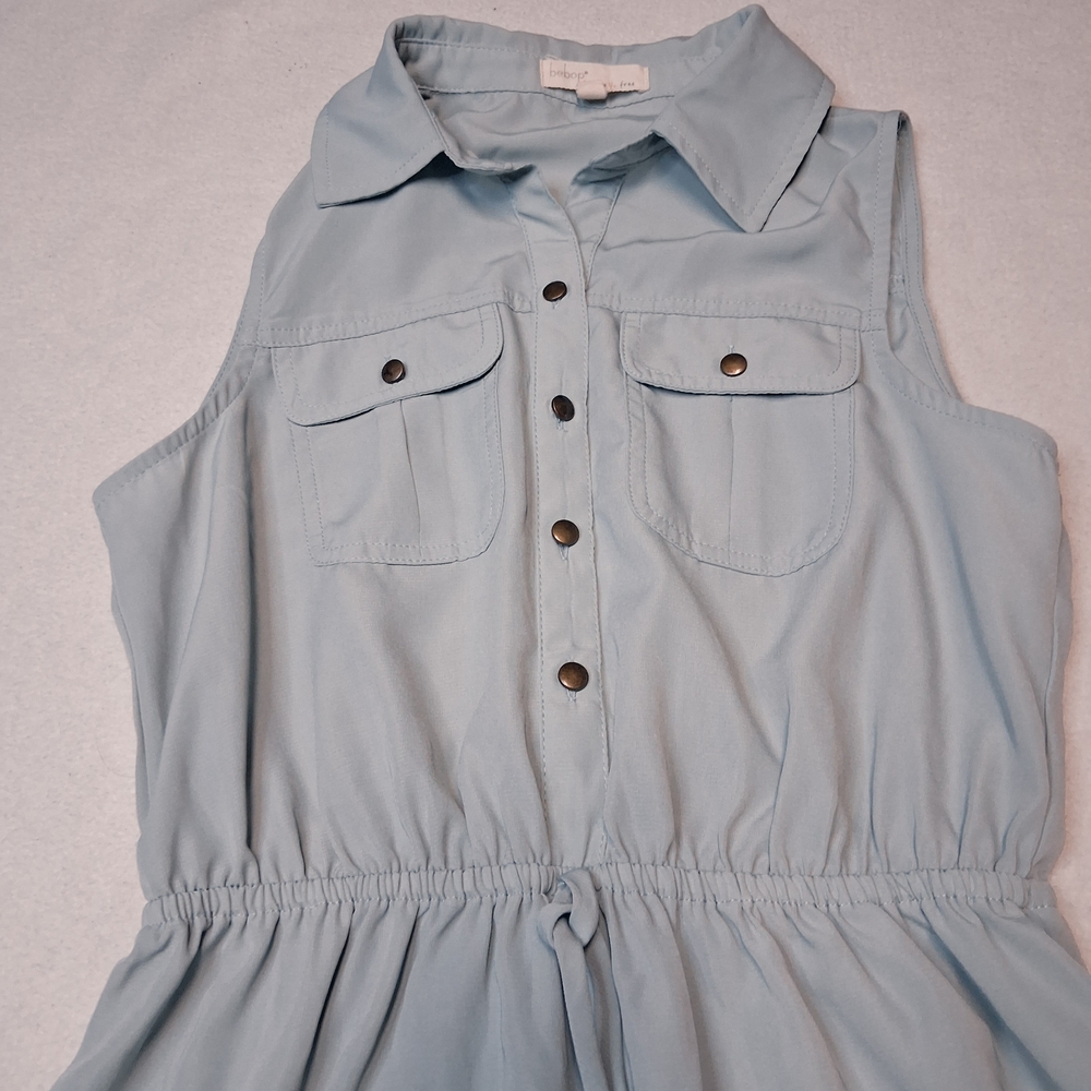 4/20$ ➡️ Bebop Be You Be Free Light Blue Sleeveless Button-Up Dress - Picture 2 of 5